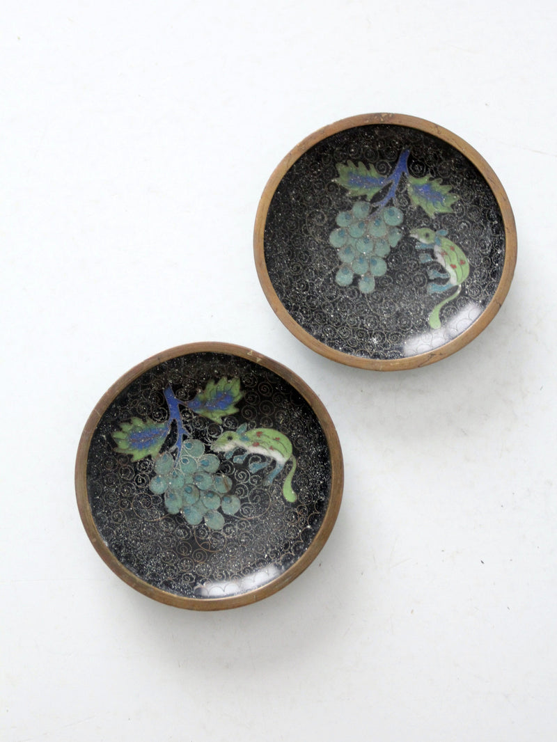 vintage Chinese cloisonne plates pair