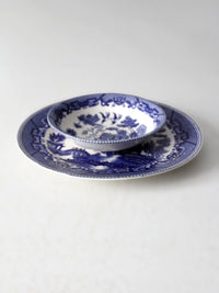 vintage Japanese blue willow dish pair