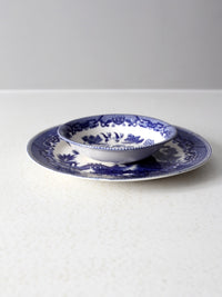 vintage Japanese blue willow dish pair
