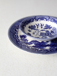 vintage Japanese blue willow dish pair