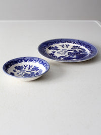 vintage Japanese blue willow dish pair