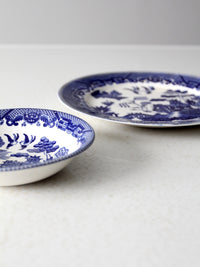 vintage Japanese blue willow dish pair
