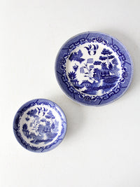 vintage Japanese blue willow dish pair