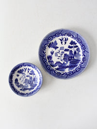 vintage Japanese blue willow dish pair