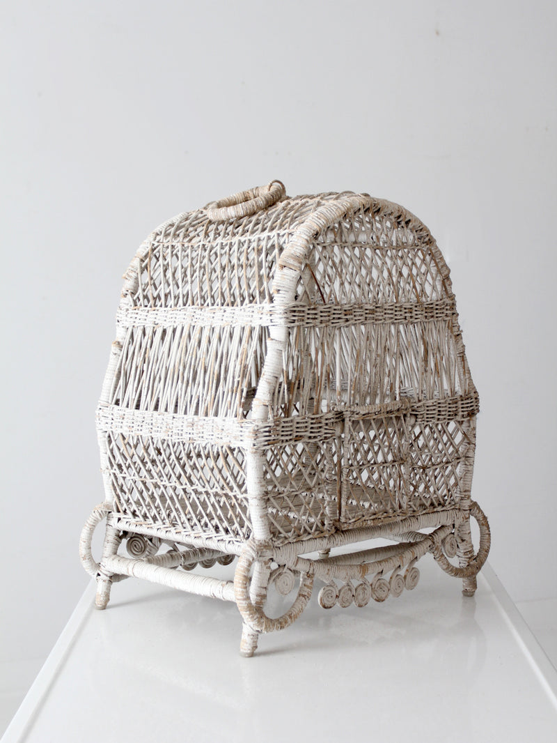 vintage white wicker bird cage