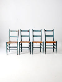 antique blue painted ladderback rush seat dining chairs | set of 4