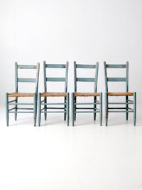 antique blue painted ladderback rush seat dining chairs | set of 4