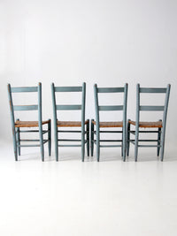 antique blue painted ladderback rush seat dining chairs | set of 4