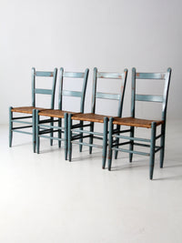 antique blue painted ladderback rush seat dining chairs | set of 4