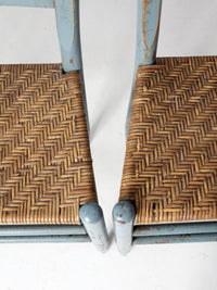 antique blue painted ladderback rush seat dining chairs | set of 4