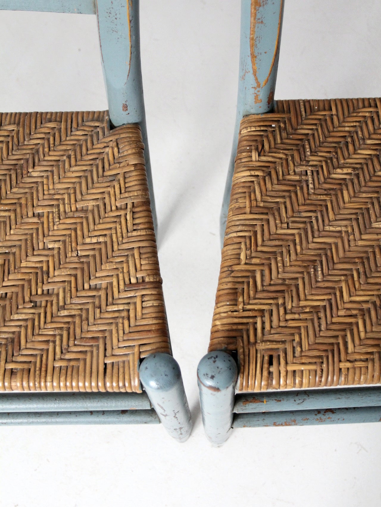 antique blue painted ladderback rush seat dining chairs | set of 4