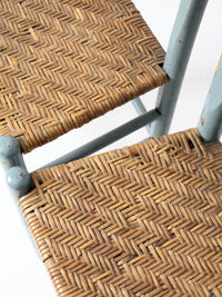 antique blue painted ladderback rush seat dining chairs | set of 4