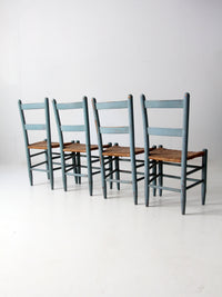 antique blue painted ladderback rush seat dining chairs | set of 4