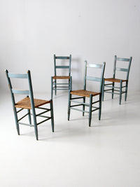 antique blue painted ladderback rush seat dining chairs | set of 4