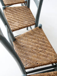 antique blue painted ladderback rush seat dining chairs | set of 4