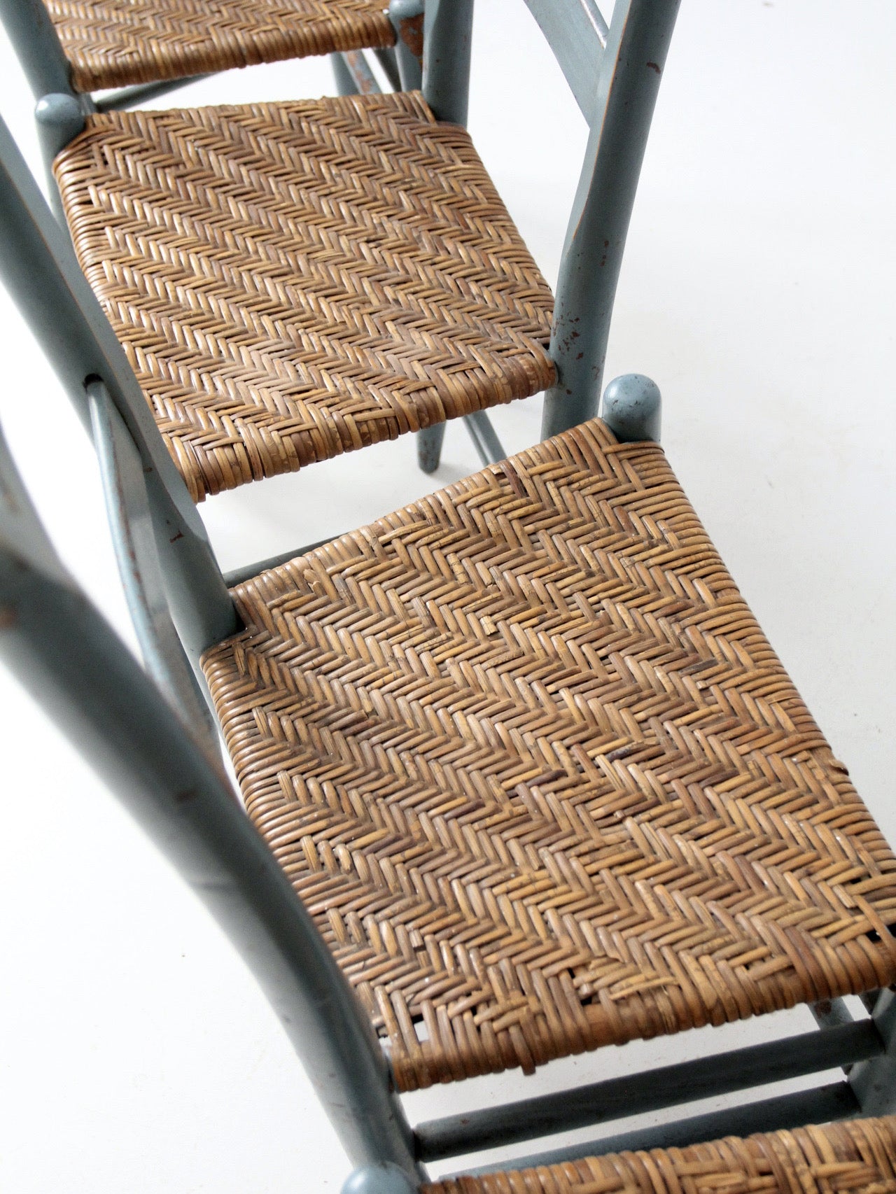 antique blue painted ladderback rush seat dining chairs | set of 4