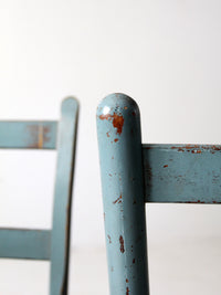 antique blue painted ladderback rush seat dining chairs | set of 4