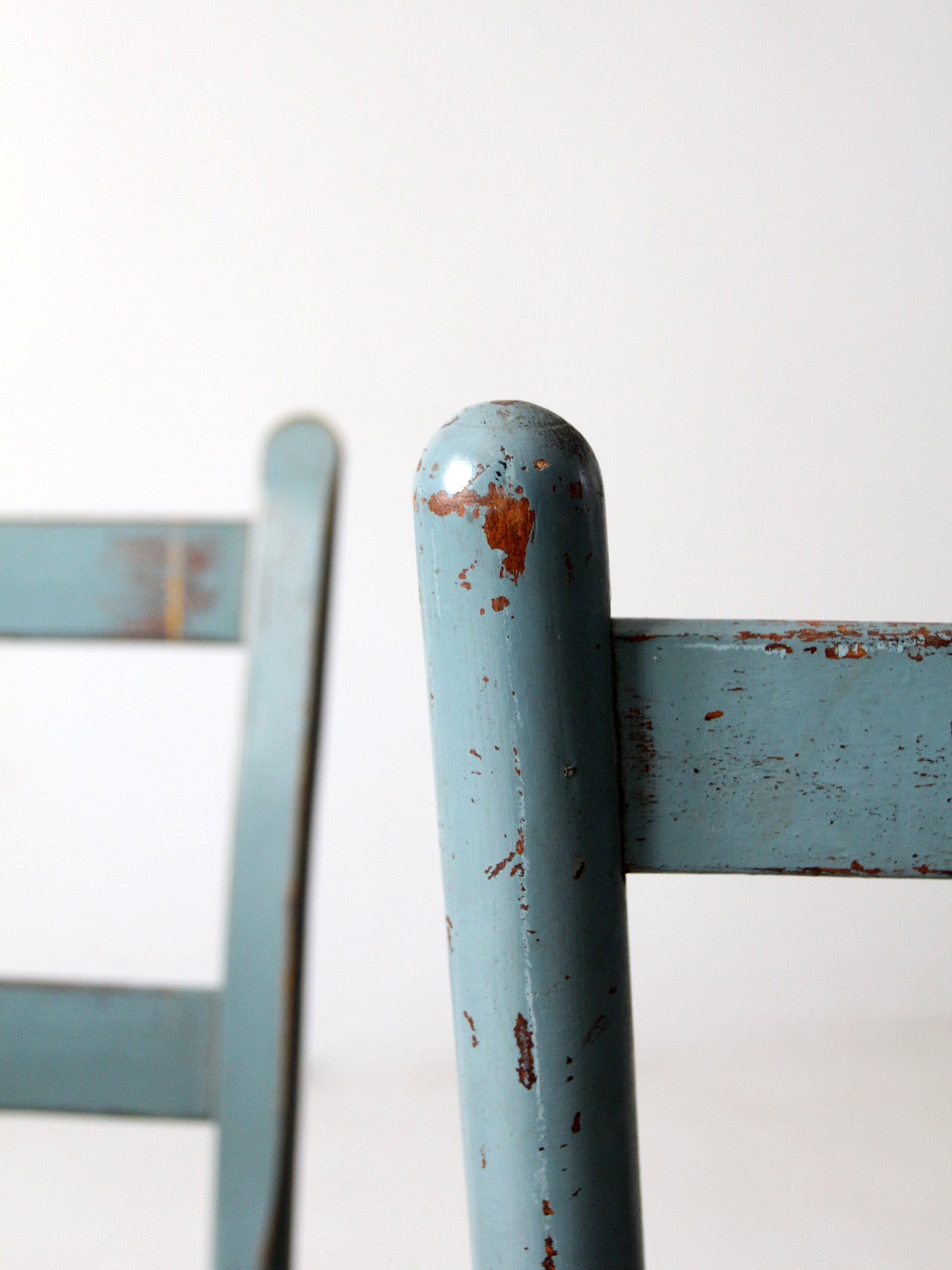 antique blue painted ladderback rush seat dining chairs | set of 4