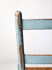 antique blue painted ladderback rush seat dining chairs | set of 4