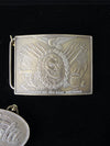 vintage 1970s belt buckles with Americana logos