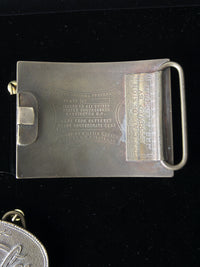 vintage 1970s belt buckles with Americana logos