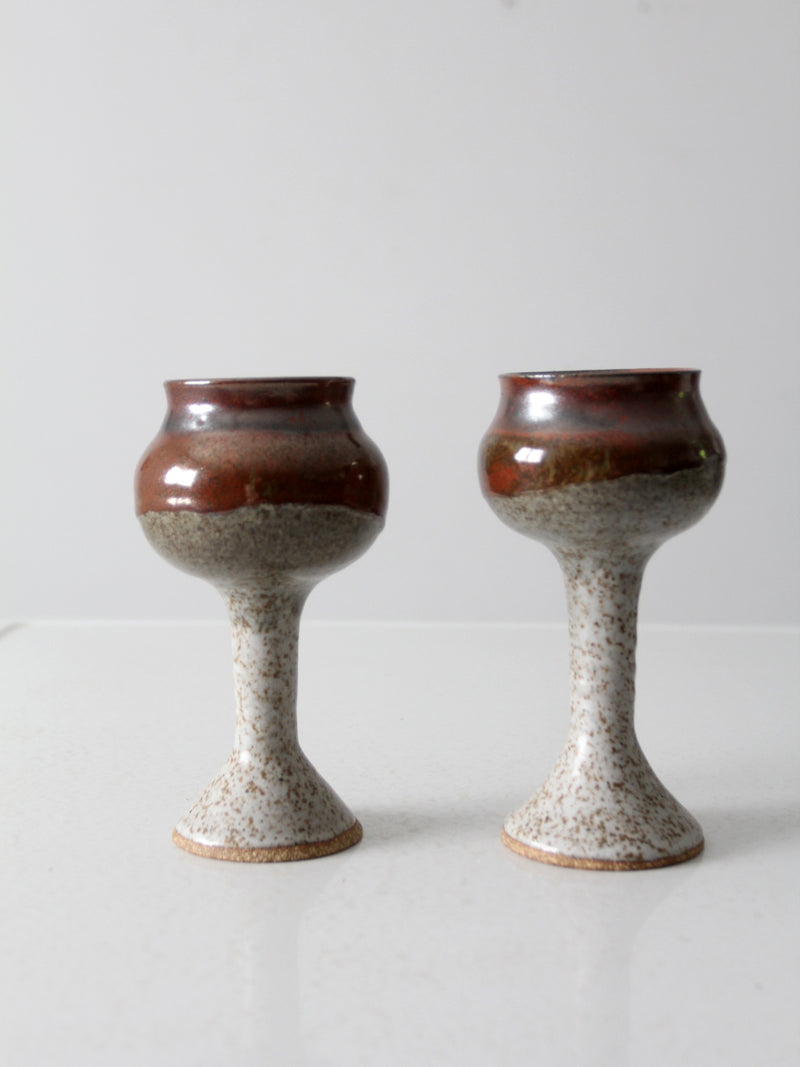 vintage studio pottery chalice pair