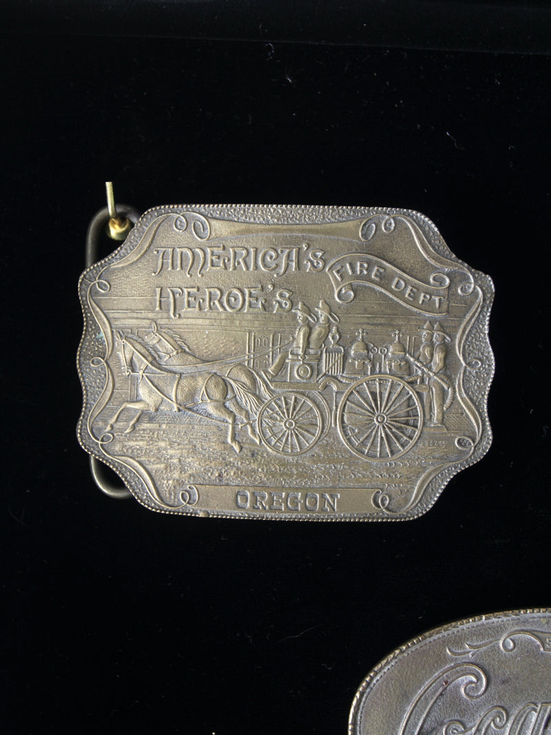 vintage 1970s belt buckles with Americana logos