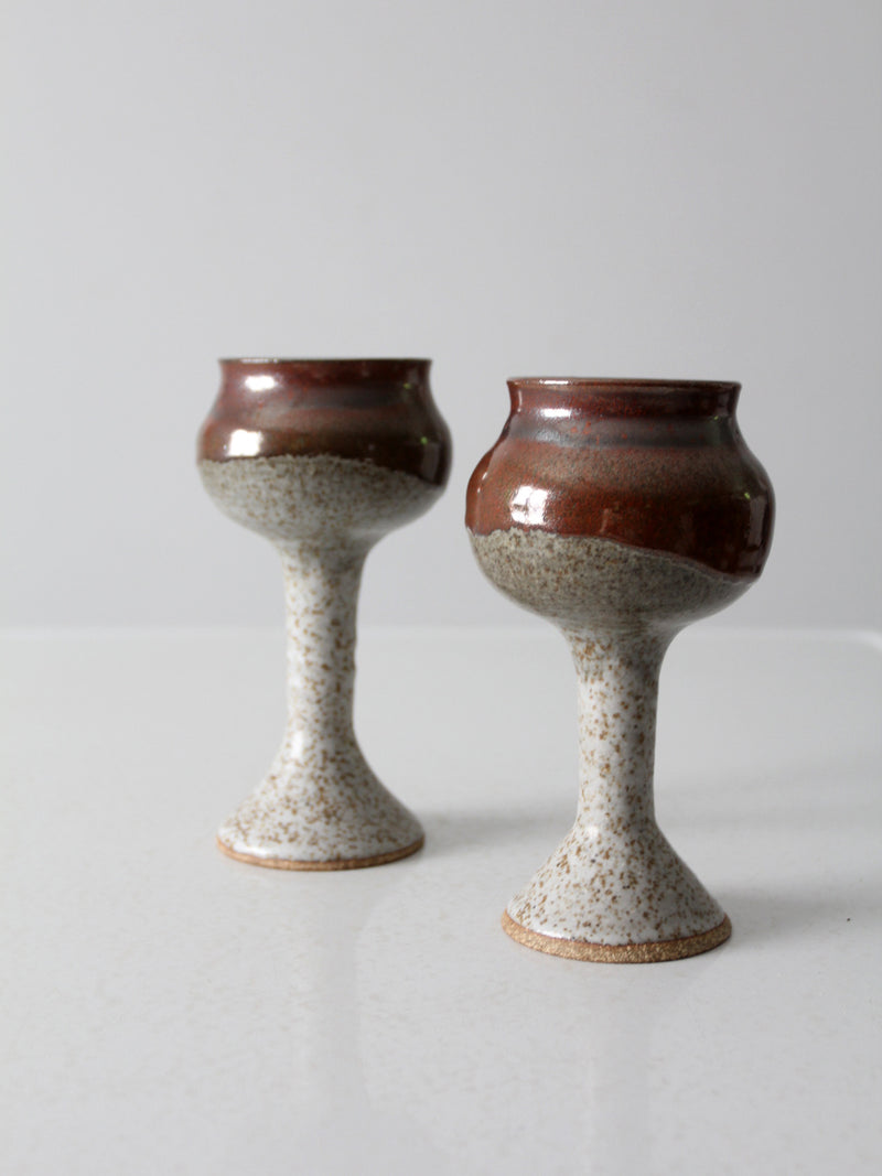 vintage studio pottery chalice pair