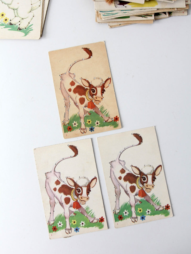 mid-century children's lacing cards set