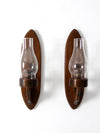 vintage hurricane glass with wood candle sconces pair