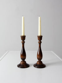 vintage wooden candlestick holders pair