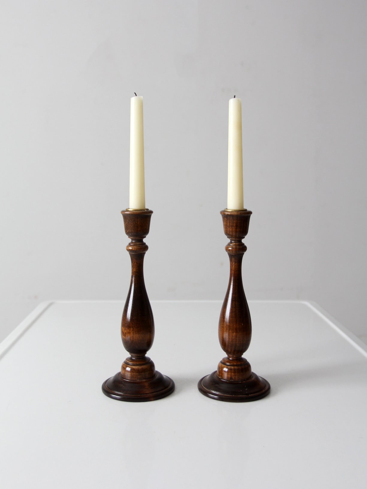 vintage wooden candlestick holders pair