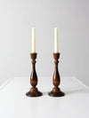 vintage wooden candlestick holders pair