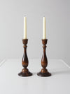 vintage wooden candlestick holders pair