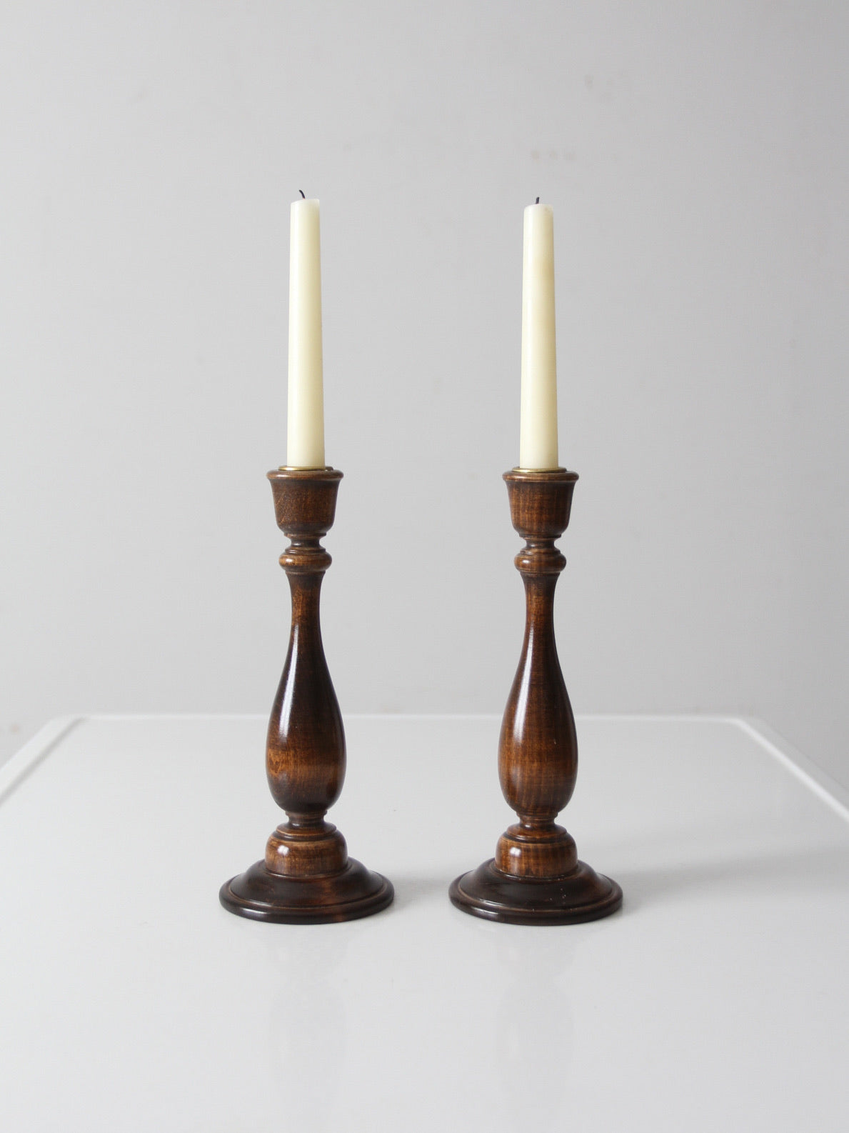 vintage wooden candlestick holders pair
