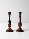 vintage wooden candlestick holders pair