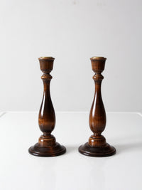 vintage wooden candlestick holders pair