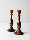 vintage wooden candlestick holders pair