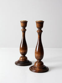 vintage wooden candlestick holders pair