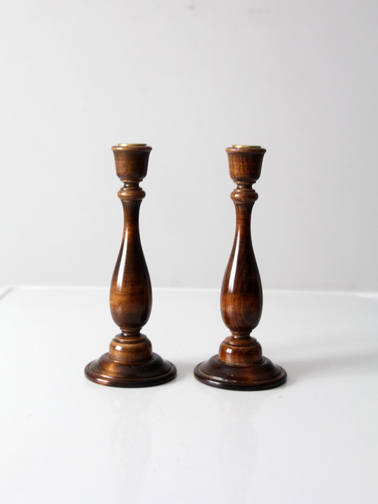 vintage wooden candlestick holders pair
