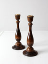 vintage wooden candlestick holders pair