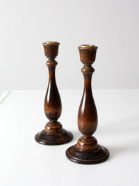 vintage wooden candlestick holders pair
