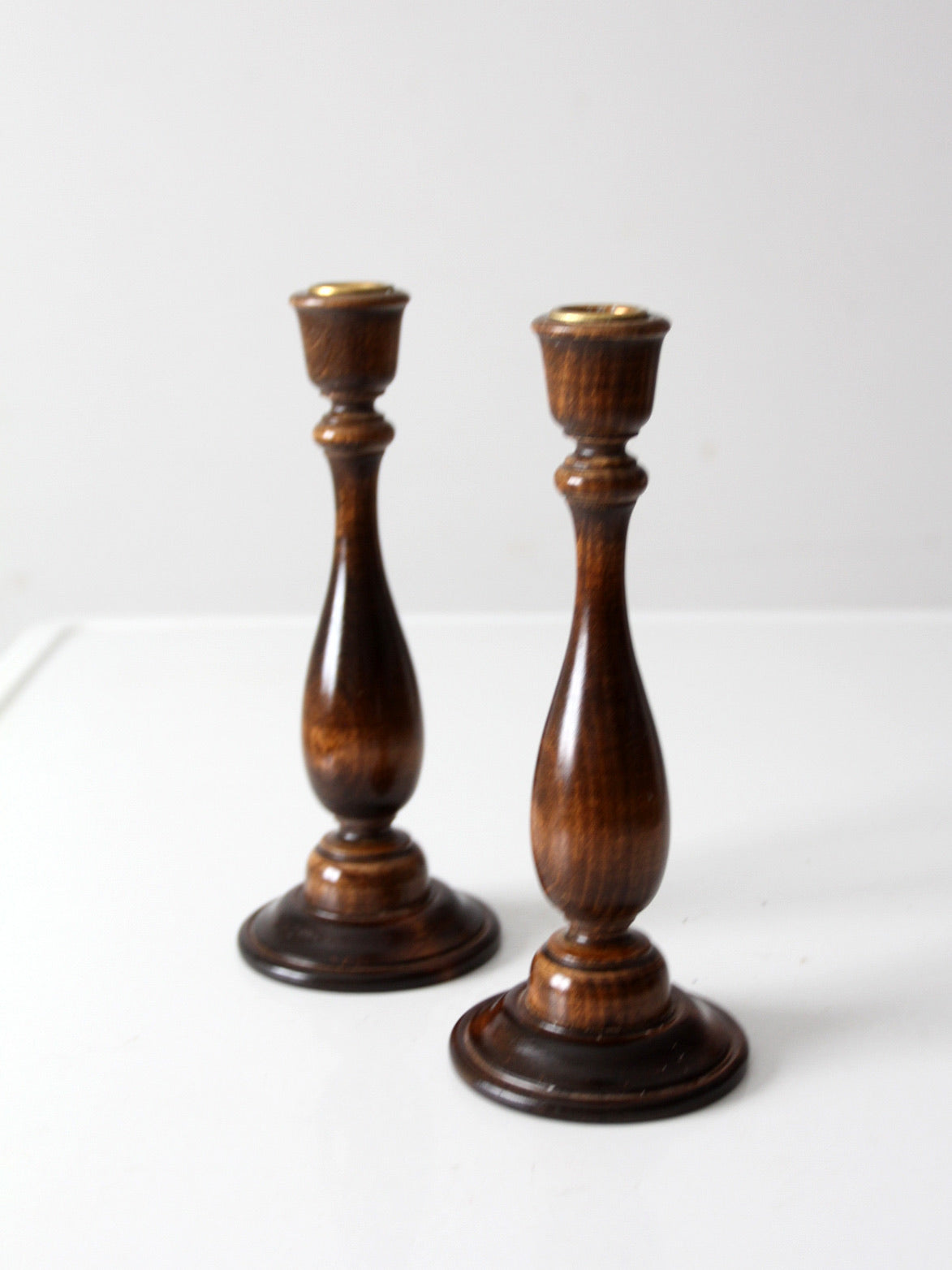 vintage wooden candlestick holders pair