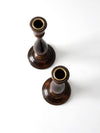vintage wooden candlestick holders pair