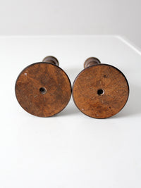 vintage wooden candlestick holders pair