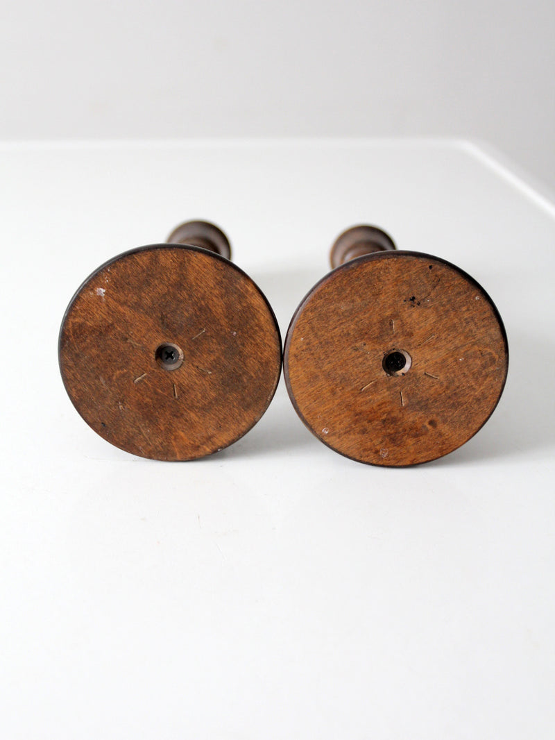 vintage wooden candlestick holders pair