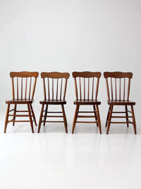 set of 4 antique plank seat farmhouse Windsor chairs