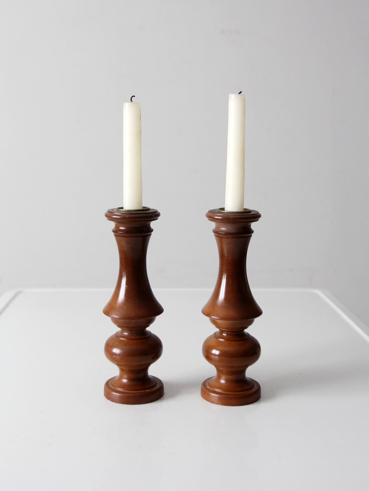 vintage wooden candleholders pair