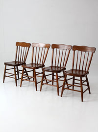 set of 4 antique plank seat farmhouse Windsor chairs