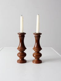 vintage wooden candleholders pair